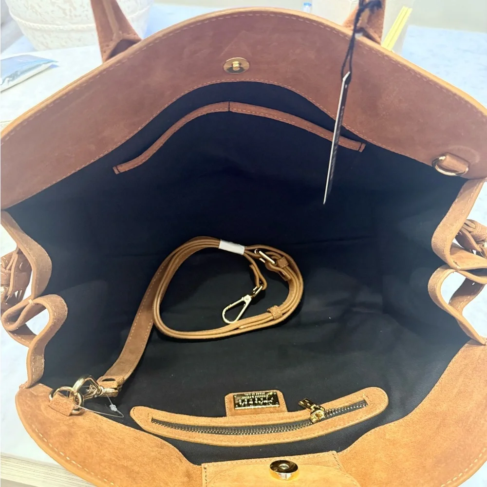 VIRAL CLAUDIA FIRENZE COGNAC SUEDE LEATHER TOTE SATCHEL BAG NWT - Picture 13 of 16